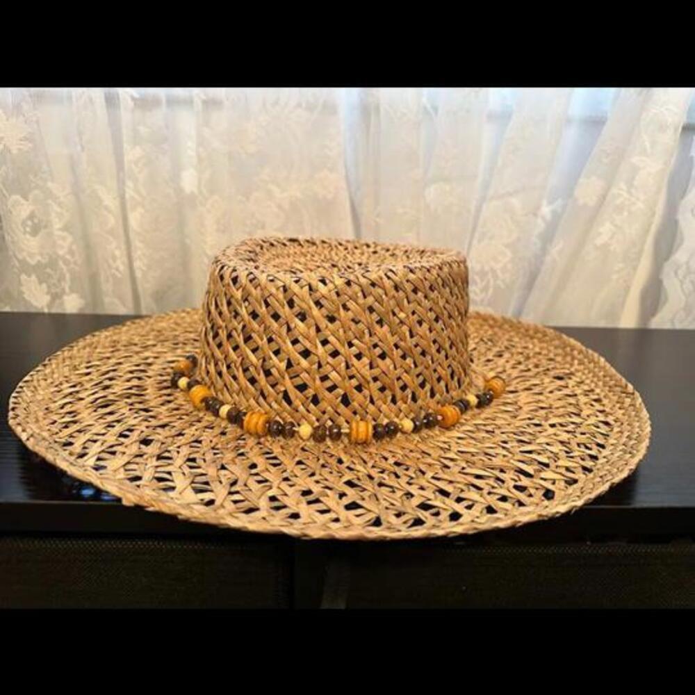 Handwoven Straw Hat with Beaded Band
